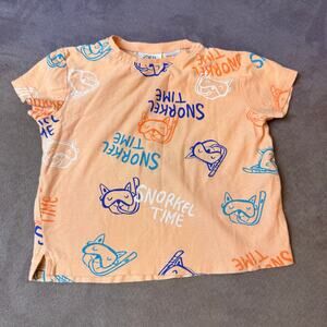 Zara Baby T Shirt Graphic Tee 6-9 Months Boy Girl Snorkel Time Orange